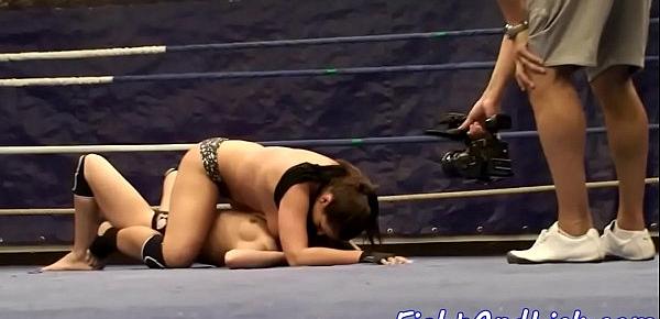  Lesbian babe wrestling in a boxing ring
